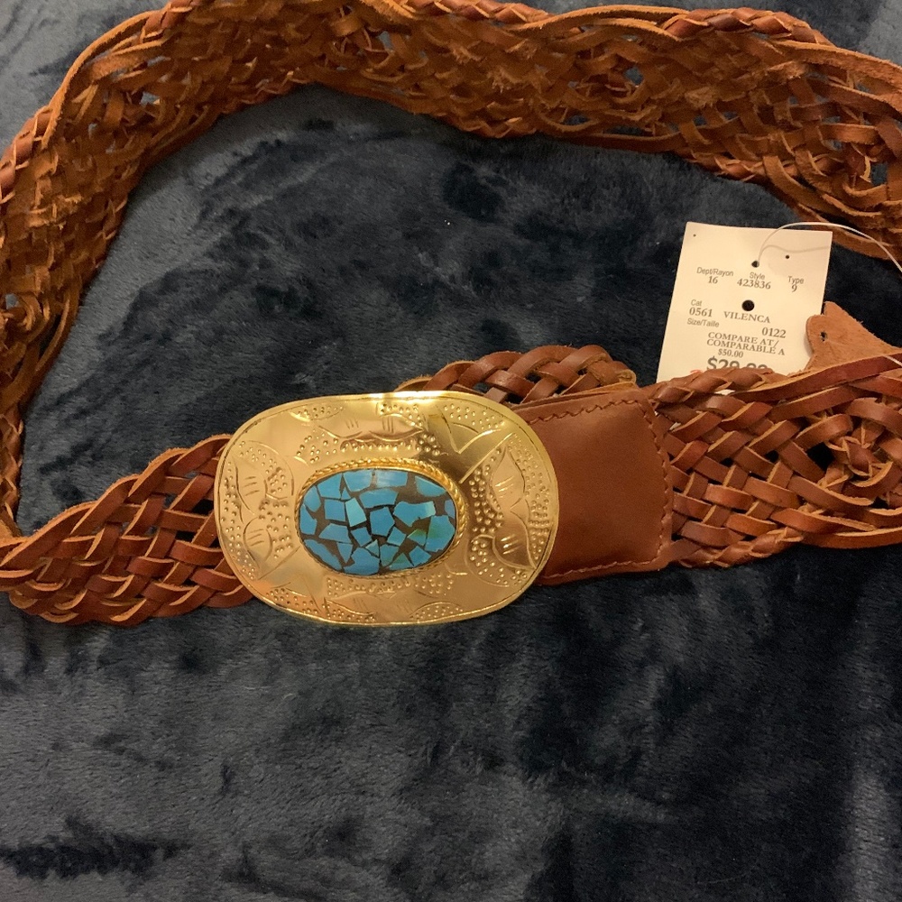 NWT Genuine braided leather belt with metal hook buckle L/XL